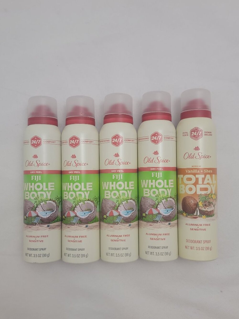 OLD SPICE Whole Body Spray FIJI Total Body Spray Vanilla Shea 5 Piece Bundle